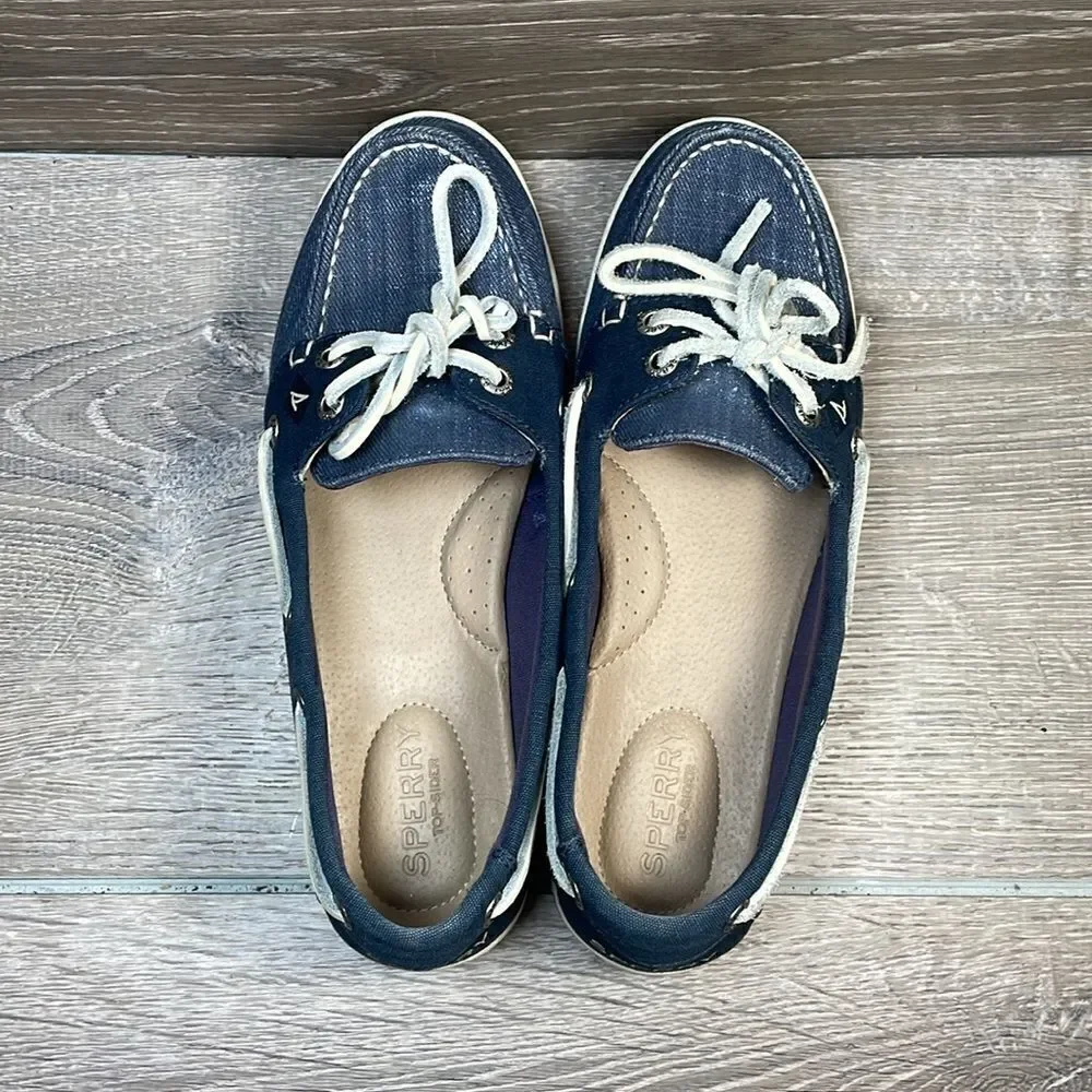 Sperry Top Sider Blue Denim Women’s Sz 6.5M Slip On 2-Eye Boat Shoes